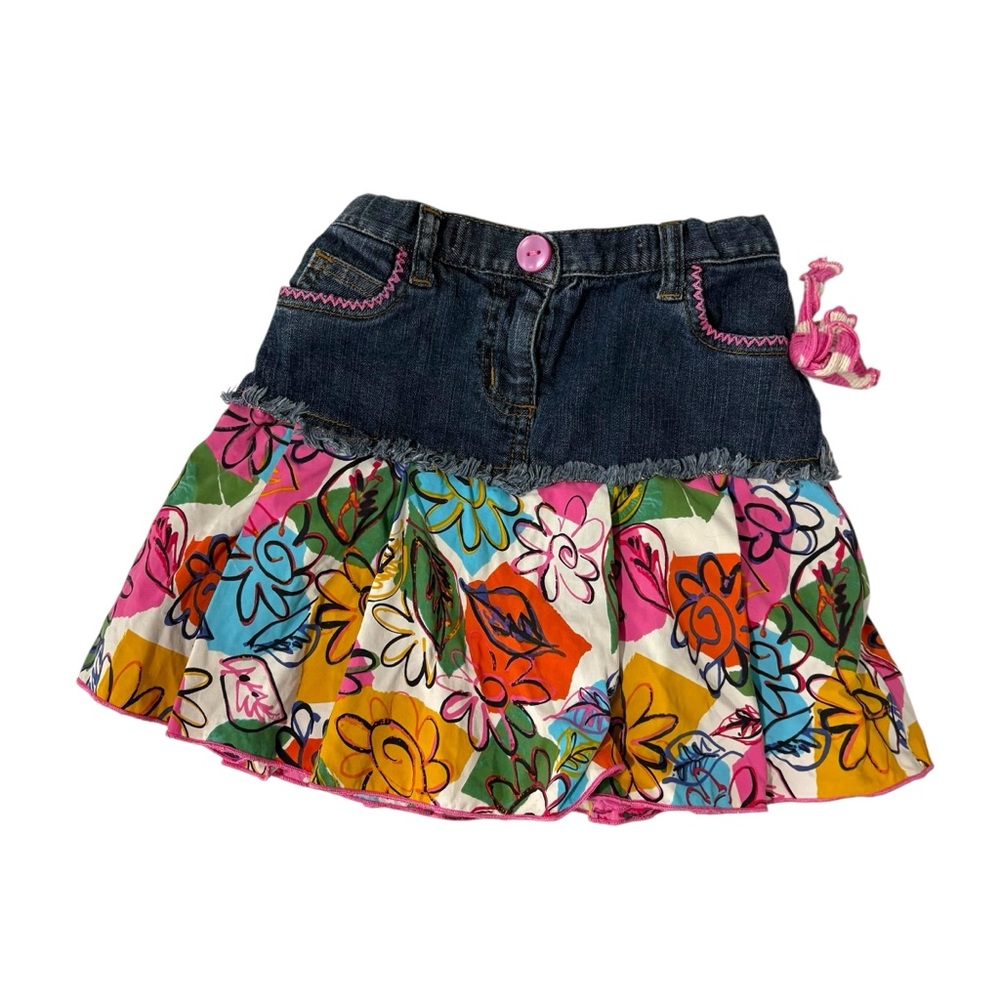 Vintage Y2K Girls Size 6 Denim Floral Mini Skirt 90s Kids Fashion‎ Nostalgia